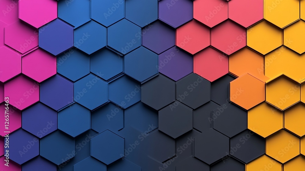 Poster vibrant abstract digital canvas composed of hexagonal shapes