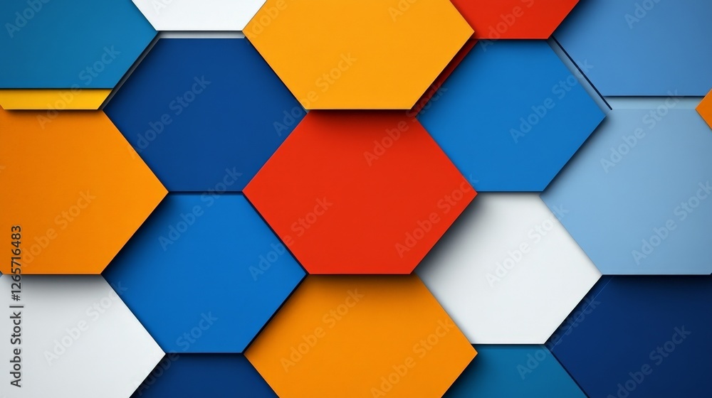 Poster vibrant abstract digital composition of colorful hexagons on canvas
