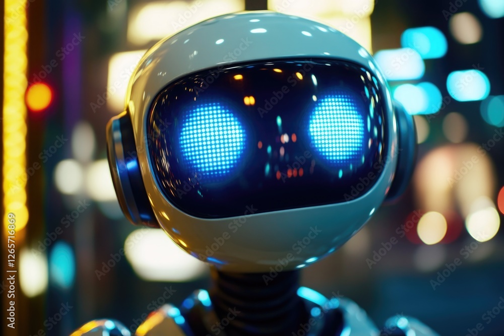Poster Close-up view of a robot's head with glowing lights