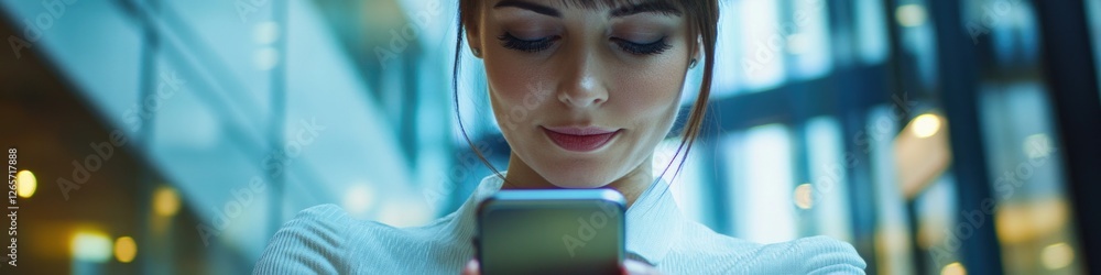 Poster a person examining their smartphone, possibly reading messages or browsing the internet