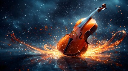 Fototapeta premium Glowing Cello in Swirling Watercolor Lights Musical Art Performance