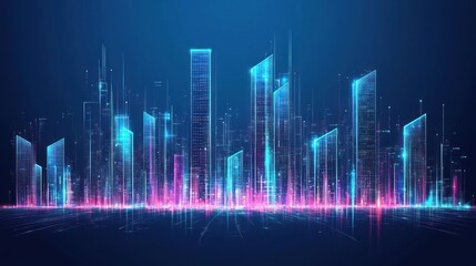 Fototapeta premium Futuristic Cityscape with Glowing Neon Lights and Digital Architecture