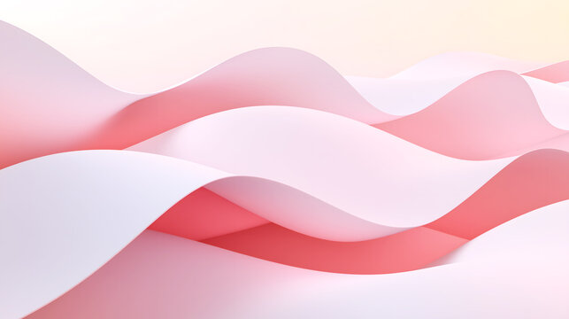 Serene and visually appealing composition of overlapping, flowing waves in soft hues of pink, white, and light red. Smooth curves and gentle color transitions create a calming and romantic atmosphere.