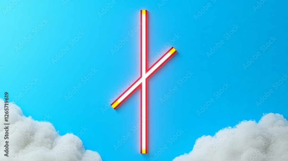 Poster vibrant neon hues on canvas with pulsating marks against sky