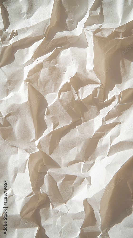Poster A close-up of crumpled white paper, showing intricate folds and creases that create a textured, abstract pattern. The image symbolizes imperfection and artistic expression through texture.