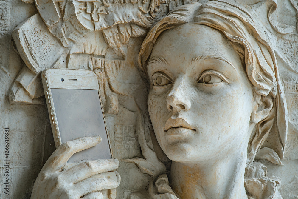 Aufkleber generative ai bas-relief sculpture combining classical artistic themes with modern world attributes