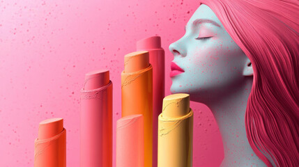 Surreal beauty portrait with artistic lipstick sculpture