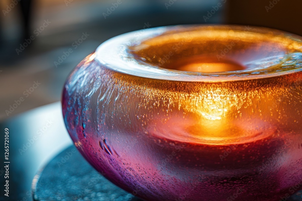 Aufkleber beautiful glass bowl with a glowing candle surrounded by colorful reflections in a serene indoor set