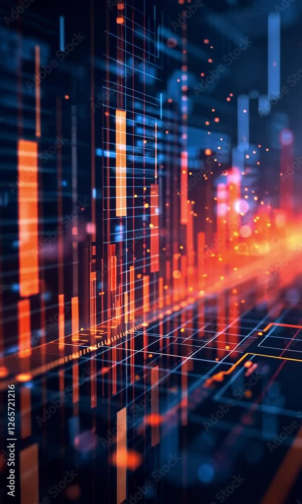Poster dynamic data visualization of fluctuating stock market trends and analytics in a vibrant digital env