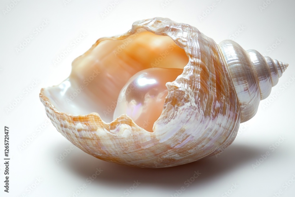 Poster a close-up view of a shell on a white surface, suitable for use in photography or design projects