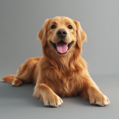 Fototapeta premium Realistic 3D Depiction of Golden Retriever Lying Down Smiling Calmly