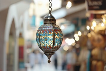 Colorful lamp on display in a store