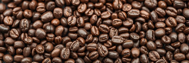 A close-up shot of a rich and textured backdrop of roasted coffee beans, providing ample space for adding text and design, organic, aromatic, text