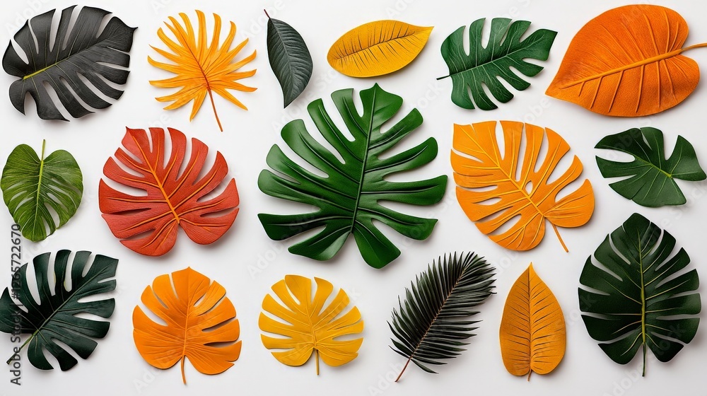 Poster vibrant grunge style fresco showcasing array of colorful leaves