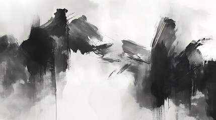 Abstract Black and White Brushstroke Mountain Landscape
