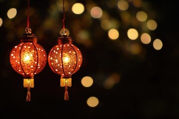 A pair of lights dangling from tree limbs, possibly for decoration or illumination