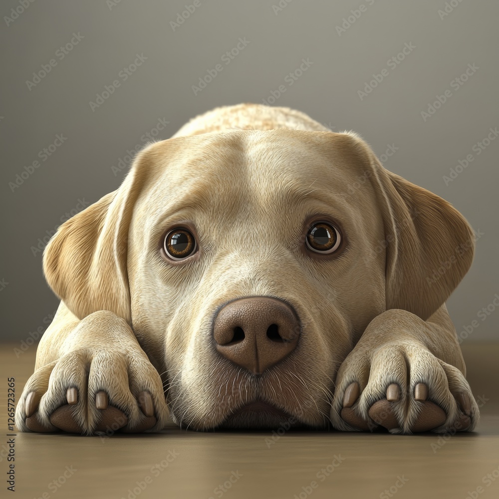 Poster Realistic 3D Rendering of a Labrador Retriever Lying Down