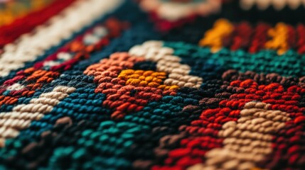 Colorful Textile Pattern Featuring Intricate Handmade Craft Design