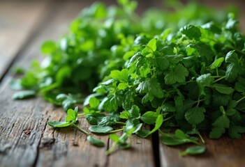 Parsley Leaves on a Wooden Table