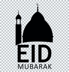Eid Mubarak Mosque Silhouette PNG – Islamic Festival Graphic with Transparent Background