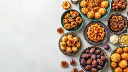 Fototapeta premium Diverse Array of Traditional Sweets and Desserts on a White Table