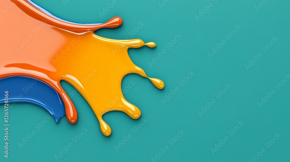 Poster vibrant color splash explodes onto deep teal background canvas