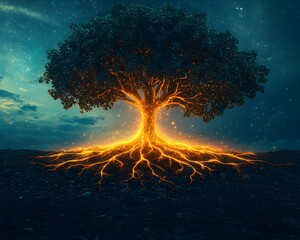 Glowing Tree of Knowledge Student Climbs Upward Symbolizing Growth Through Independent Learning