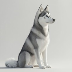 Detailed 3D Rendering of Calm Siberian Husky in Artistic Style
