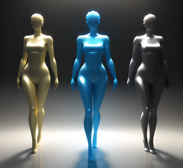 Obraz premium Abstract surrealistic - illustration of glass statue of several people standing in pose. Concept project. mindfulness and meditation. Futuristic. cyberpunk. innovation. generative ai