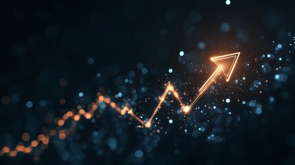 Upward arrow with glowing particles symbolizing business growth and success.