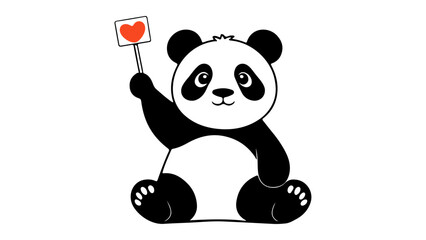 teddy bear with sign in hand, cute panda silhouette vector illustration with a sign in hand