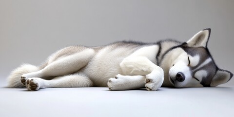 Fototapeta premium Relaxed 3D Siberian Husky Lying on Its Side with Curled Tail