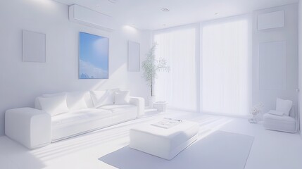 Minimalist all white living room with modern furniture design
