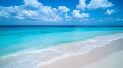 Fototapeta premium Playa Porto Marie beach Curacao, a white tropical beach with turqouse water in ocean Caribbean sea, a couple of men and women on vacation in Curacao