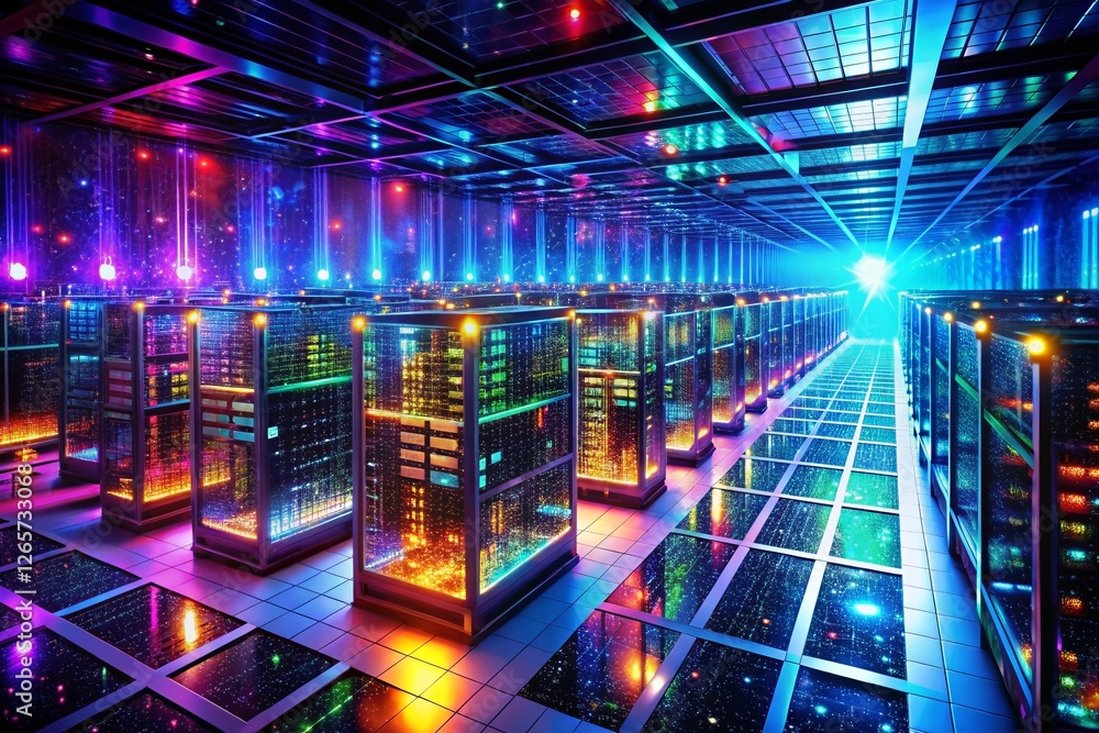 Poster drone view of futuristic data center network, abstract digital texture overlay, internet technology 