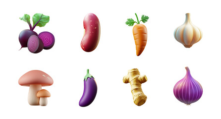 Vegetable Icon Set - 3D Realistic Isolated PNG