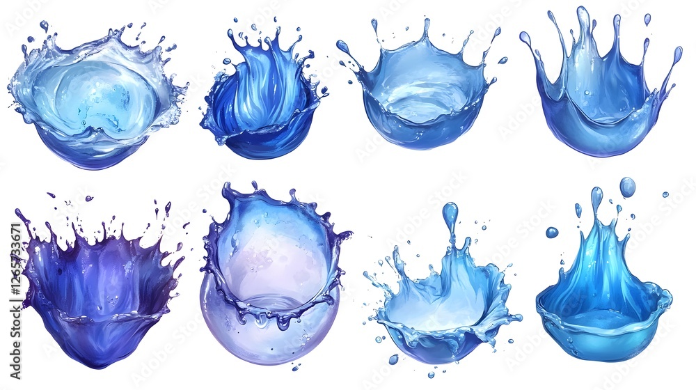 Aufkleber Colorful and Vibrant Splashing and Flowing Water Droplets in a Dynamic Abstract Art Composition with Aqua Turquoise Indigo and Lavender Hues  and Conceptual of Fluid Motion Energy and Transparency
