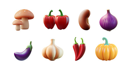 Vegetable Icon Set - 3D Realistic Isolated PNG