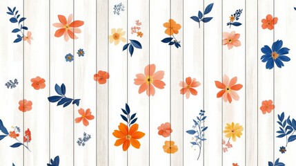 Vintage Floral Wallpaper Pattern with Colorful Flowers and Leaves