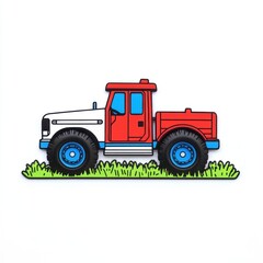 Naklejka premium Colorful cartoon-style tractor illustration with vibrant colors on a green grass background