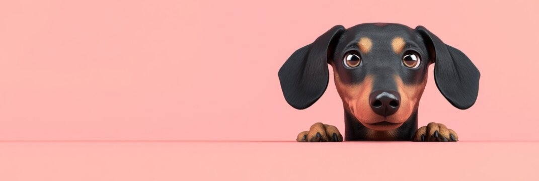 Adorable 3D Rendered Dachshund Dog Peeking from Corner Illustration