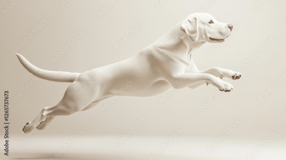 Poster 3d rendered labrador retriever dog in dynamic jumping pose
