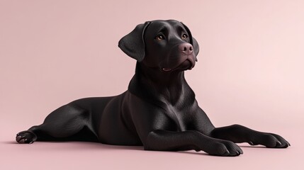3D Rendered Black Labrador Retriever Dog Laying Down Relaxed Pose