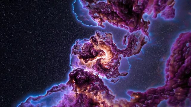 4K 3D loop capturing the breathtaking journey through deep space toward the Omega Nebula, also known as the Swan Nebula, Checkmark Nebula, and Horseshoe Nebula.
