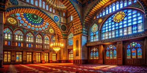 Obraz premium Edirne Selimiye Mosque Windows: Nighttime Architectural Detail, Turkey