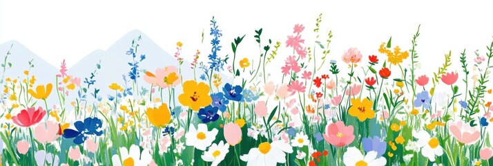Beautiful colorful wild flowers in Spring.