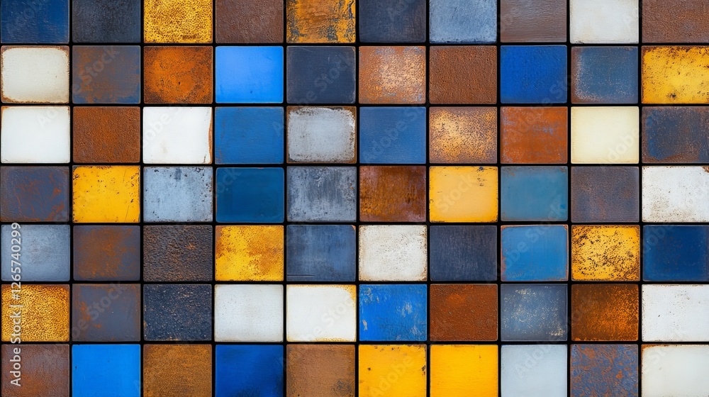 Poster Weathered Canvas of Faded Tiles with Unique Rustic Charm