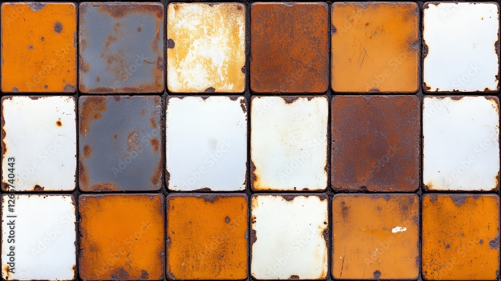 Poster weathered canvas of worn tiles with faded charm and weathered texture