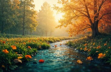 An abstraction depicting natural cycles: the changing of the seasons using color gradients and textures