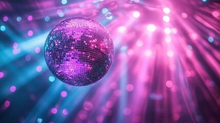 Obraz premium Mirror Ball, Nightclub Mirror Ball, vibrant sphere light reflecting neon